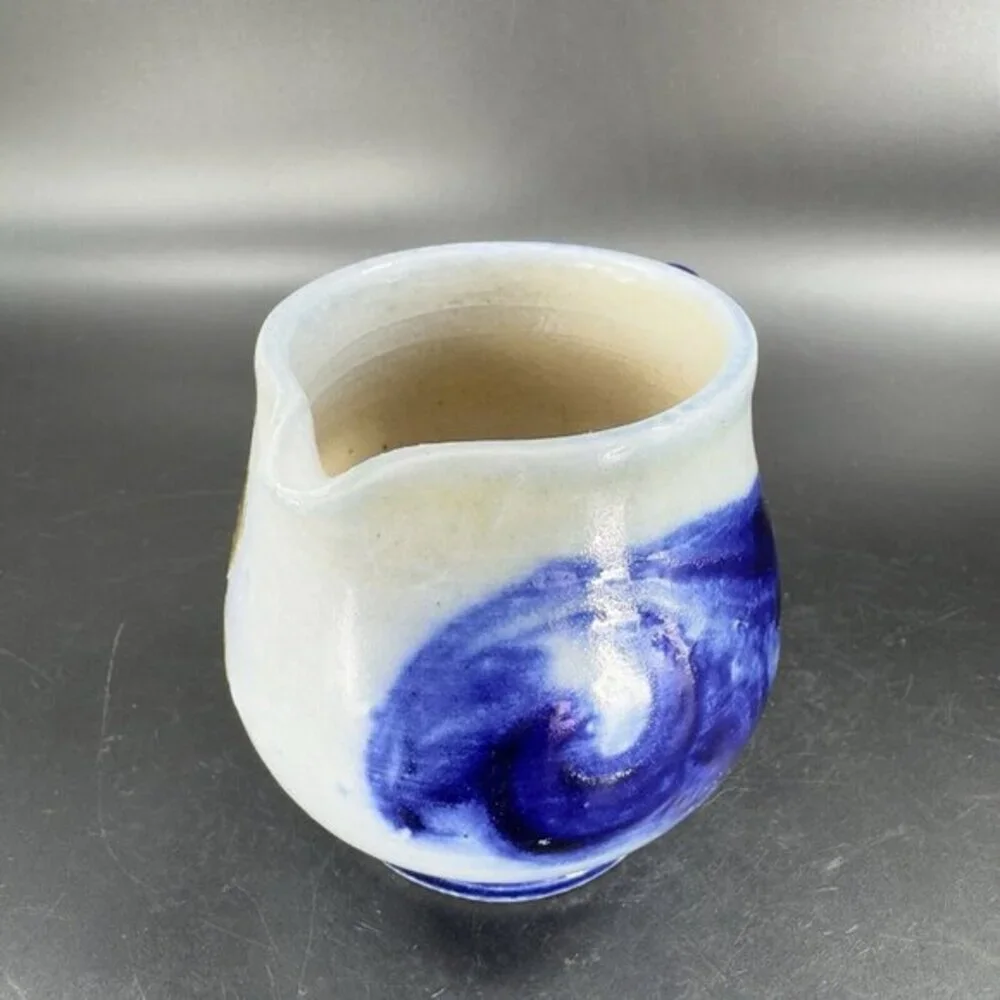Vintage‎ German Salt Glaze Cobalt Blue Gray Small Pitcher Creamer With Stickers